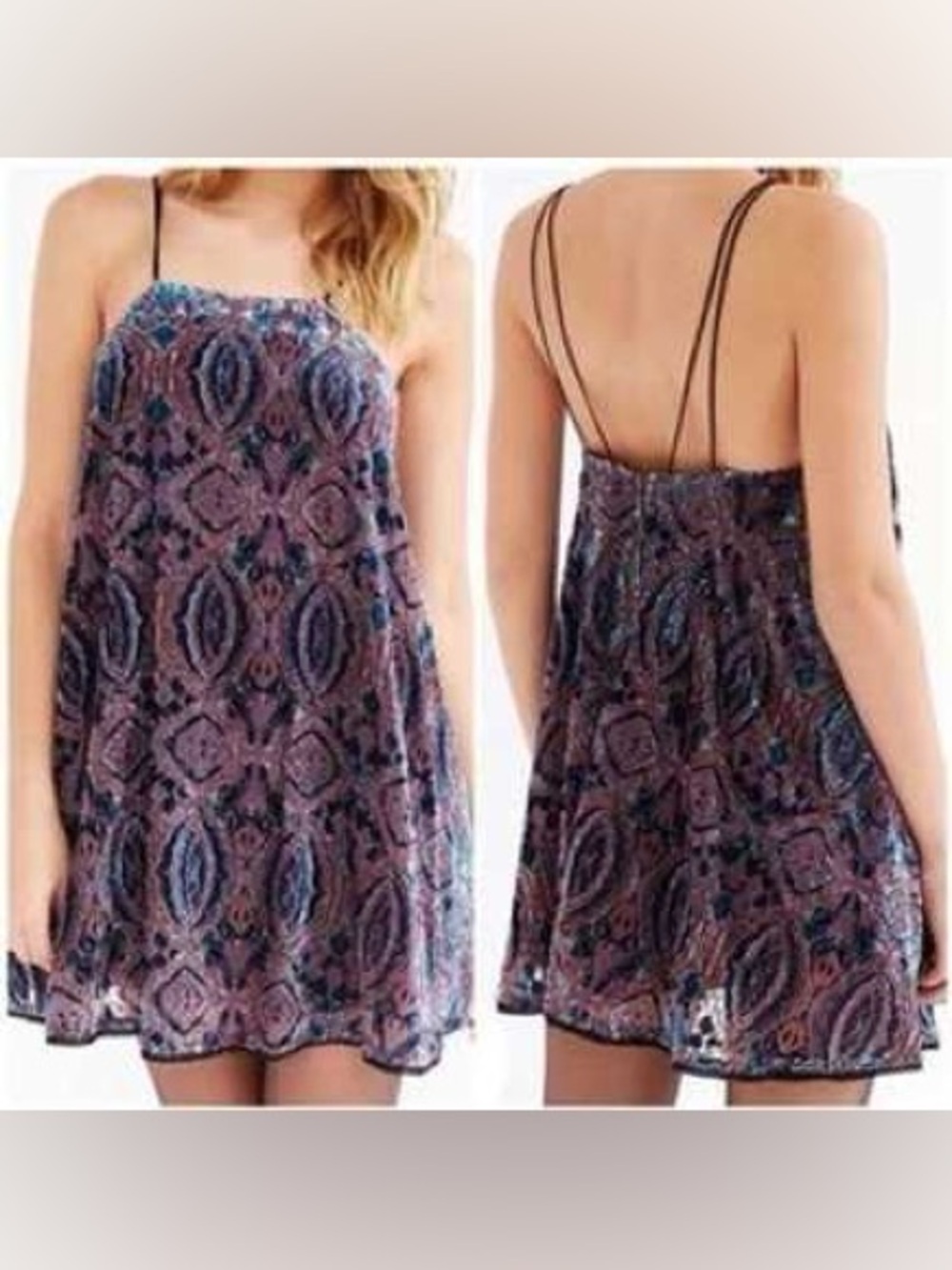 Urban Outfitters Purple Paisley Print Spaghetti-Strap Mini Dress
